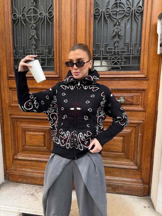 Grey Bandana Patterned Cardigan