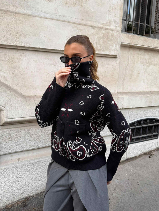 Grey Bandana Patterned Cardigan