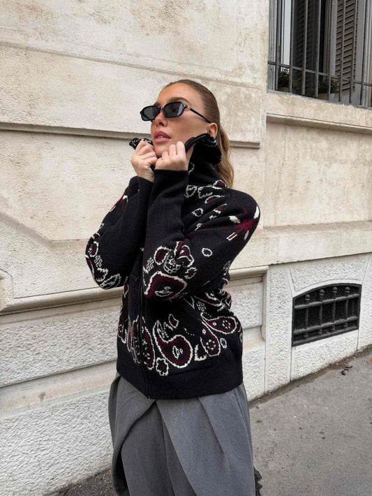 Grey Bandana Patterned Cardigan