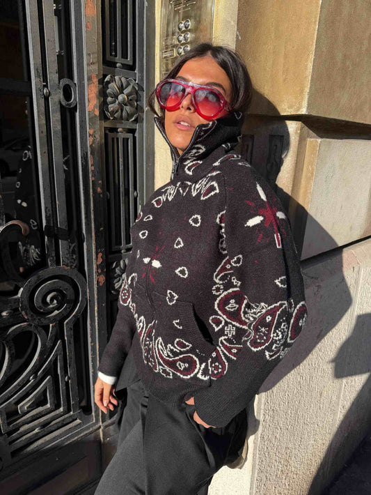 Grey Bandana Patterned Cardigan