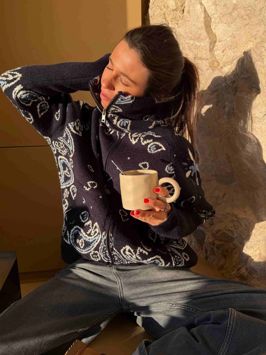 Grey Bandana Patterned Cardigan