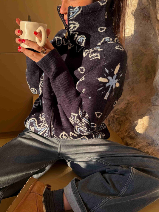 Grey Bandana Patterned Cardigan