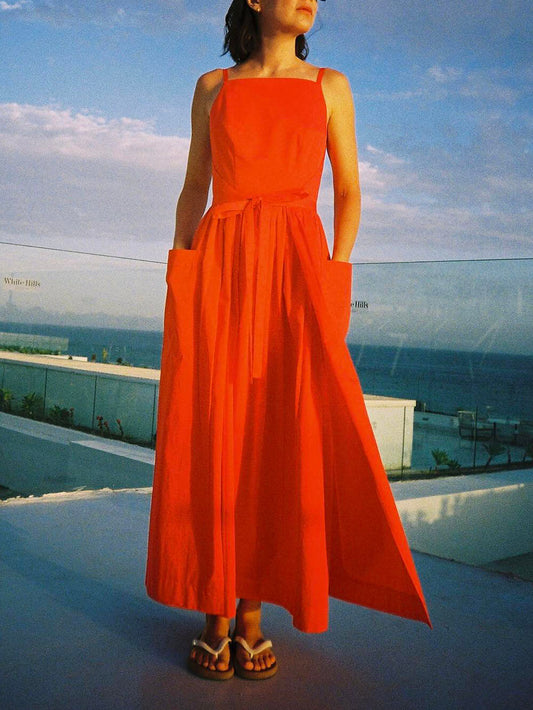 Unique Side Slit Lace-Up Pocket Vest Dress