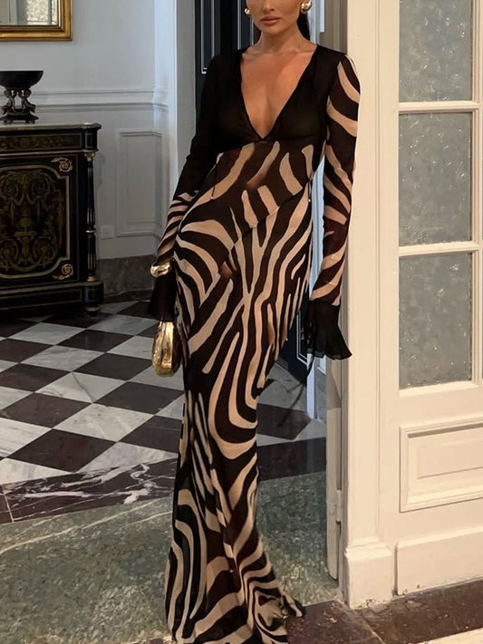 Maison Hourique | V Neck Zebra Print Party Dress