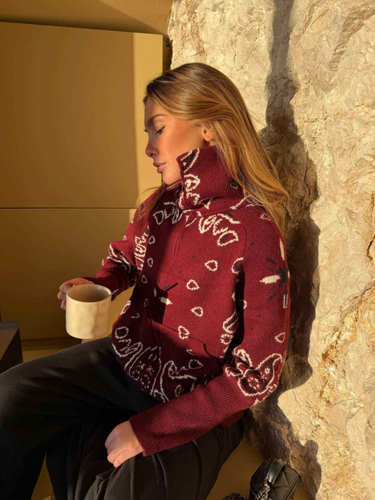 Grey Bandana Patterned Cardigan