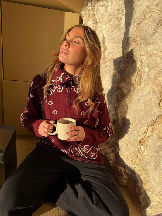 Grey Bandana Patterned Cardigan