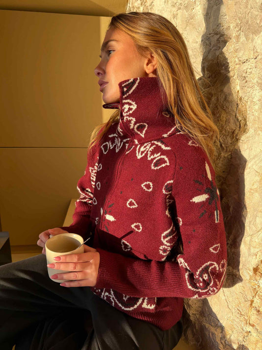 Grey Bandana Patterned Cardigan