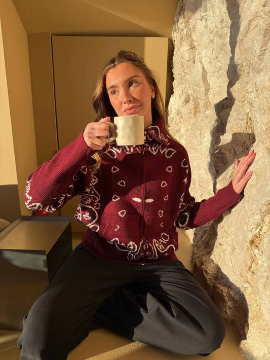 Grey Bandana Patterned Cardigan