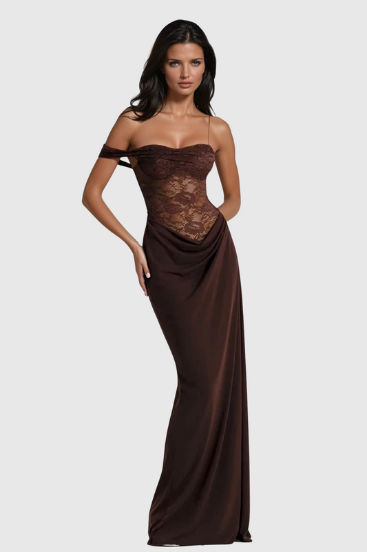 Maison Hourique | Chenda Lace Asymmetric Maxi Dress