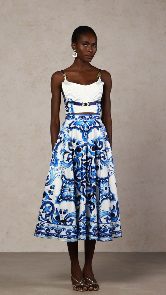 Kaona Halter Floral Printed Top And Skirt Two-Piece Set